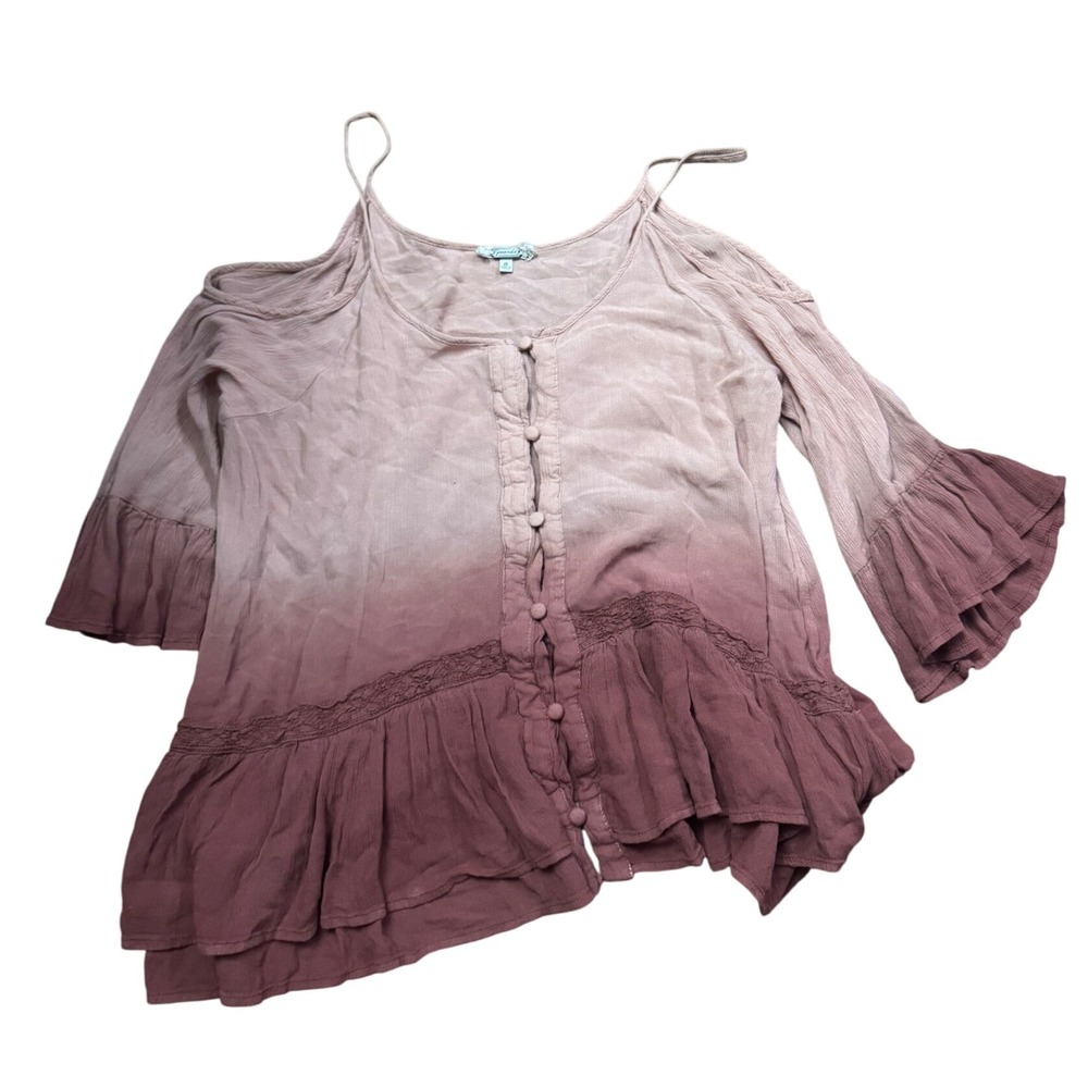 Gimmicks Ombre Cold Shoulder Bell Sleeve Boho Fairy Festival Tunic Top Small
